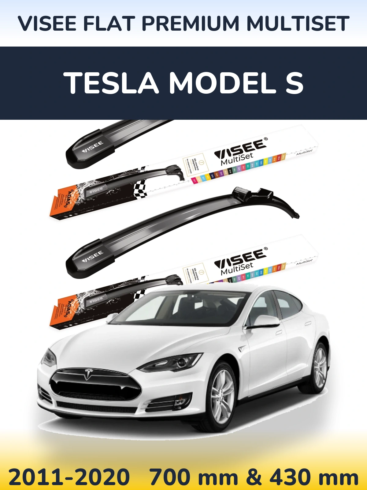 Front wiper blade set VISEE FLAT PREMIUM MultiSet 700 & 430 mm for Tesla Modello S 2011-2020