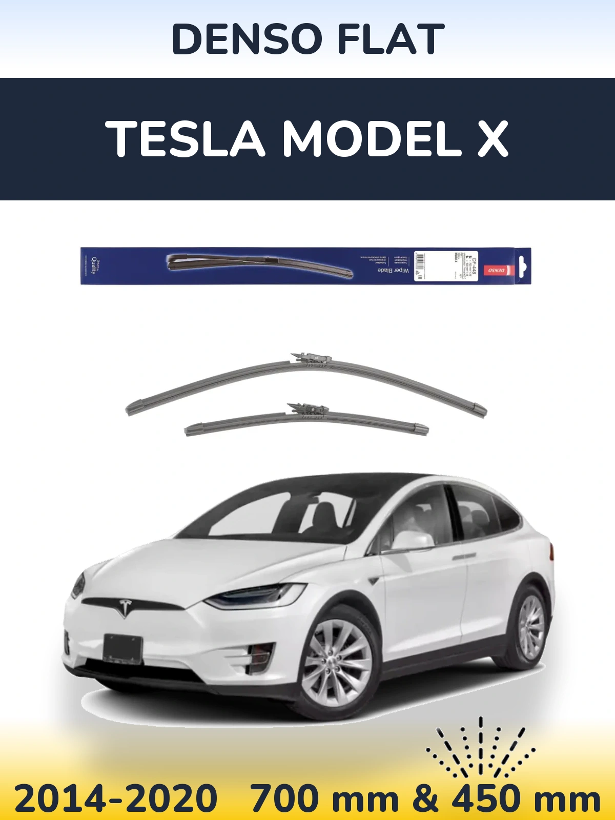 Front wiper blade set Denso Flat 700 & 450 mm for Tesla Modello X 2014-2020