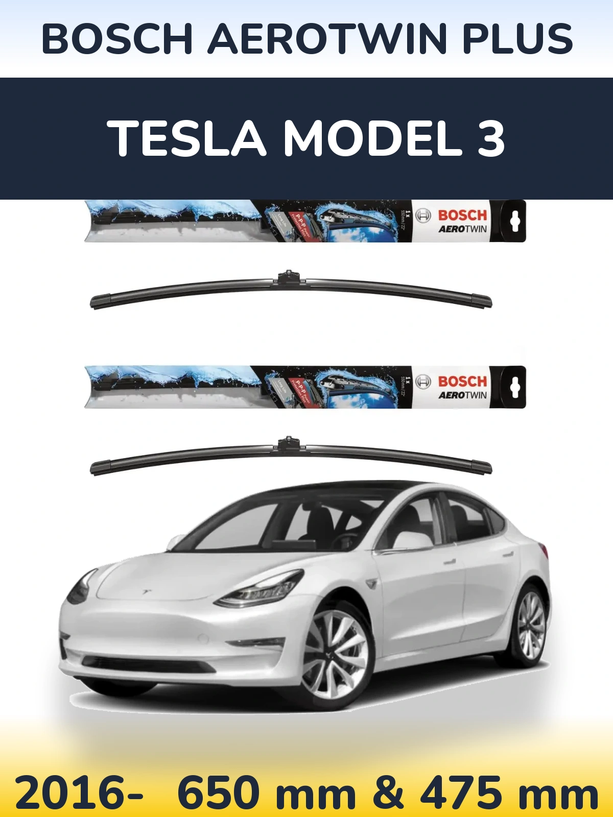 Комплект передніх щіток BOSCH AeroTwin Plus 650 & 475 мм для Tesla Модель 3 2016-2026