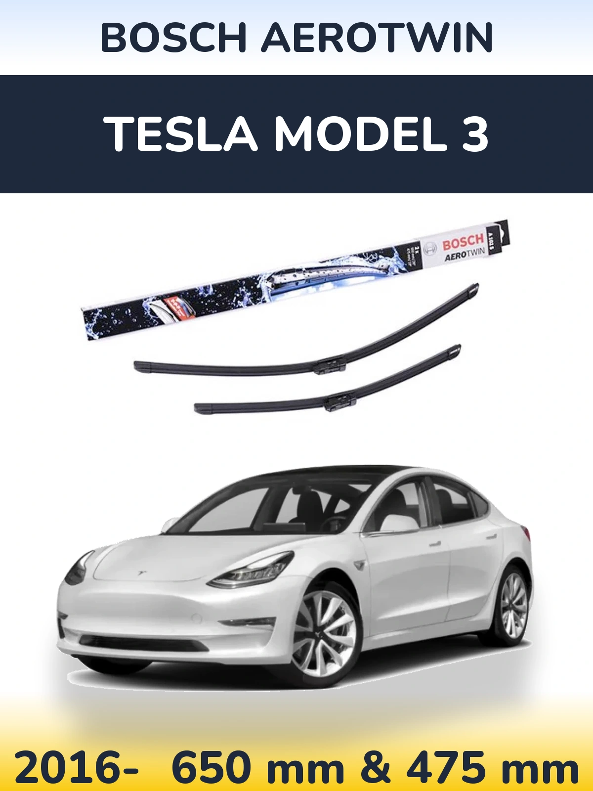 Комплект передніх щіток BOSCH AeroTwin 650 & 475 мм для Tesla Модель 3 2016-2026