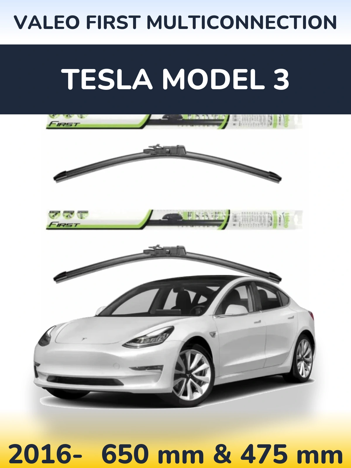 Комплект передних дворников Valeo First MultiConnection 650 & 475 мм для Tesla Модель 3 2016-2026
