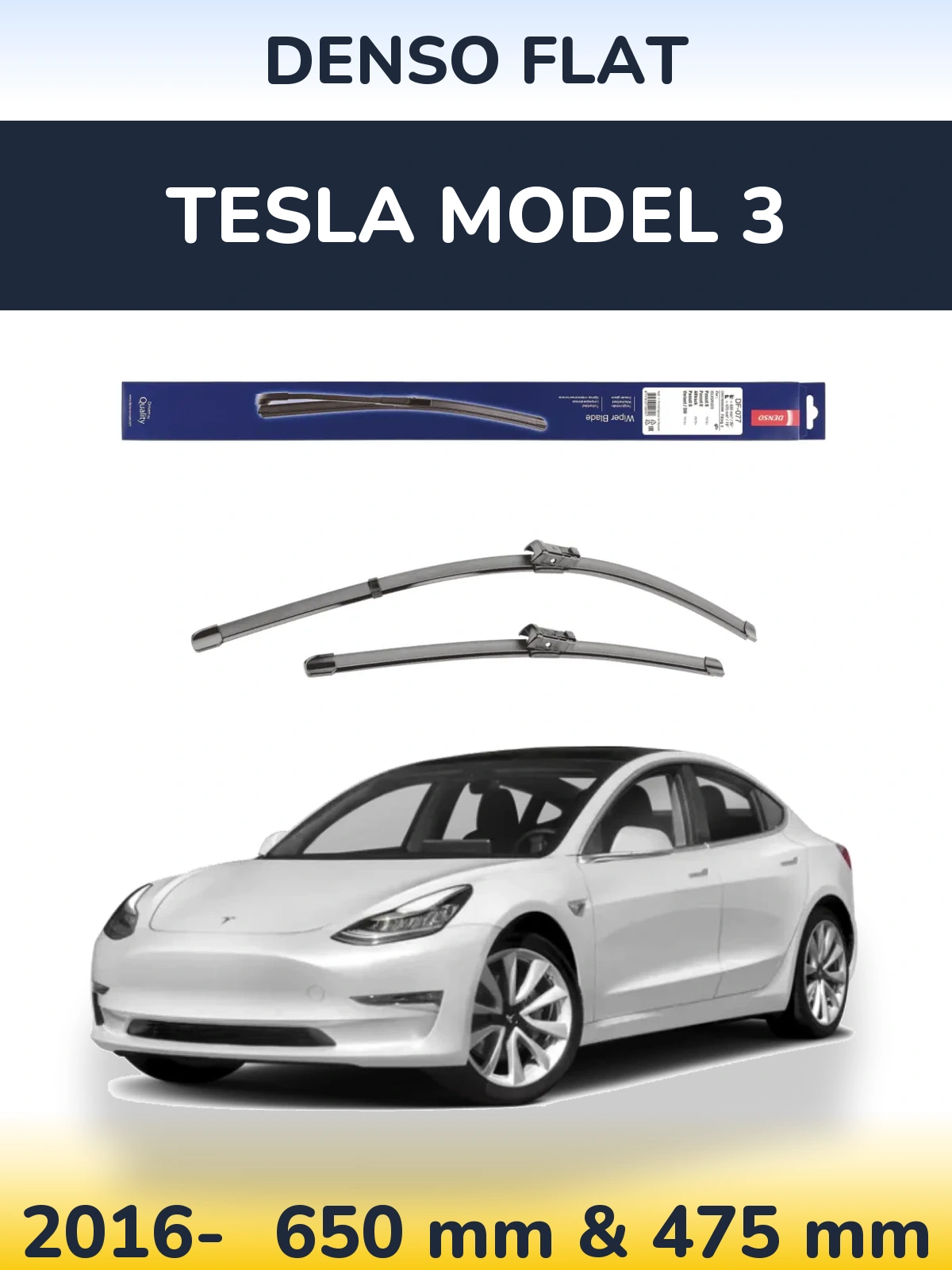 Front wiper blade set Denso Flat 650 & 475 mm for Tesla Modello 3 2016-2026