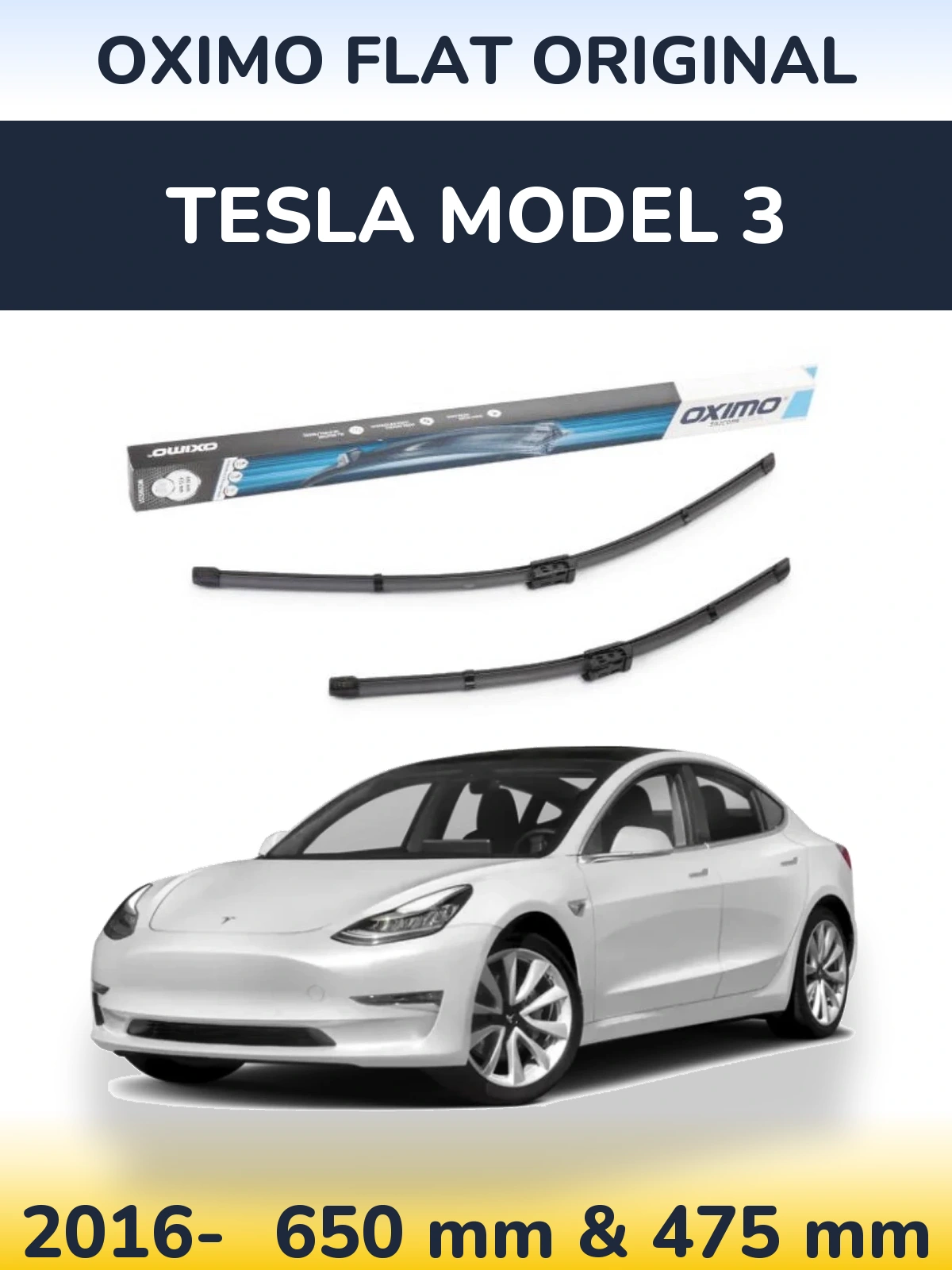 Front wiper blade set Oximo Flat Original 650 & 475 mm for Tesla Modello 3 2016-2026