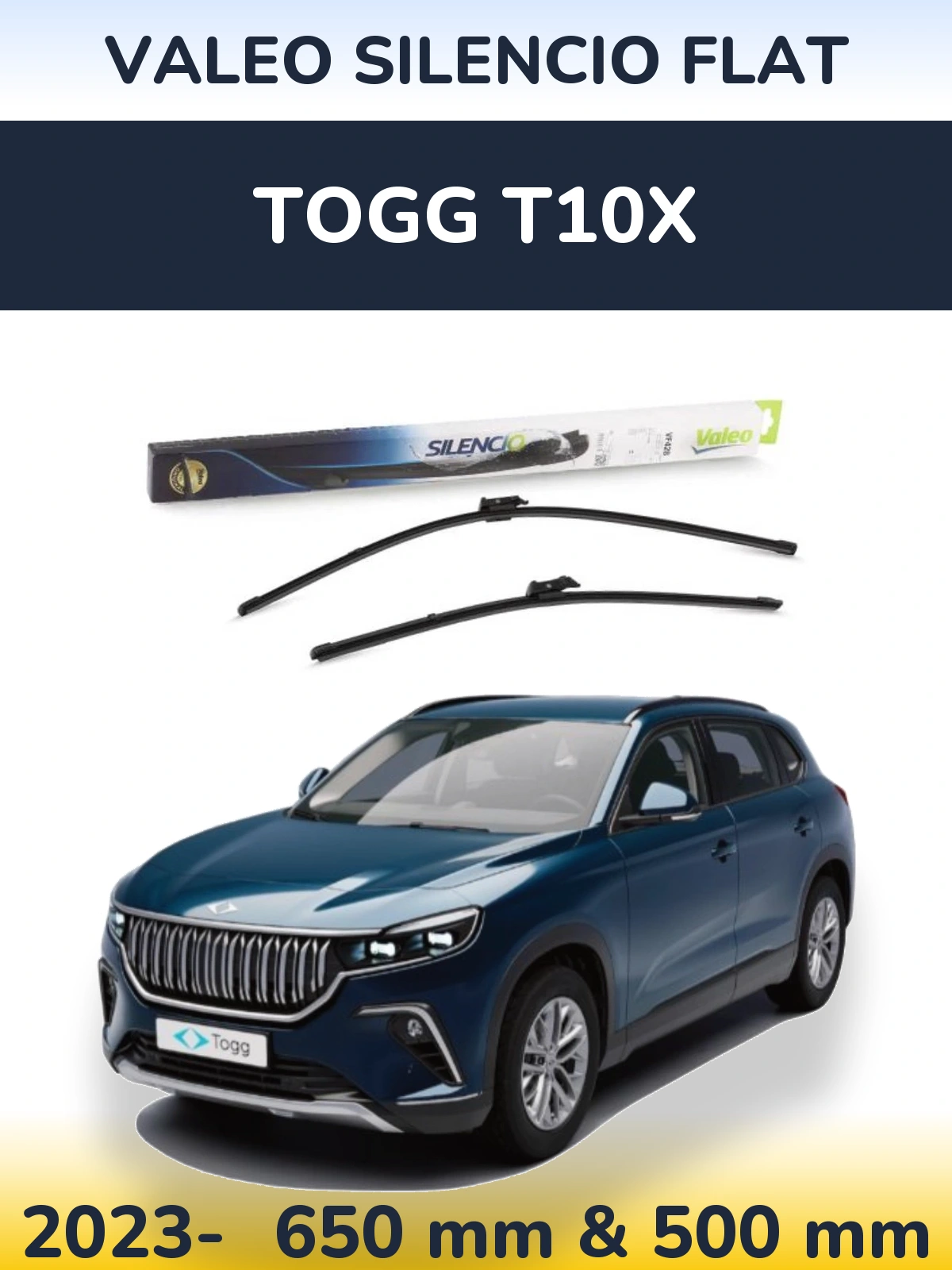 Front wiper blade set Valeo Silencio Flat 650 & 500 mm for TOGG T10X 2023-2026