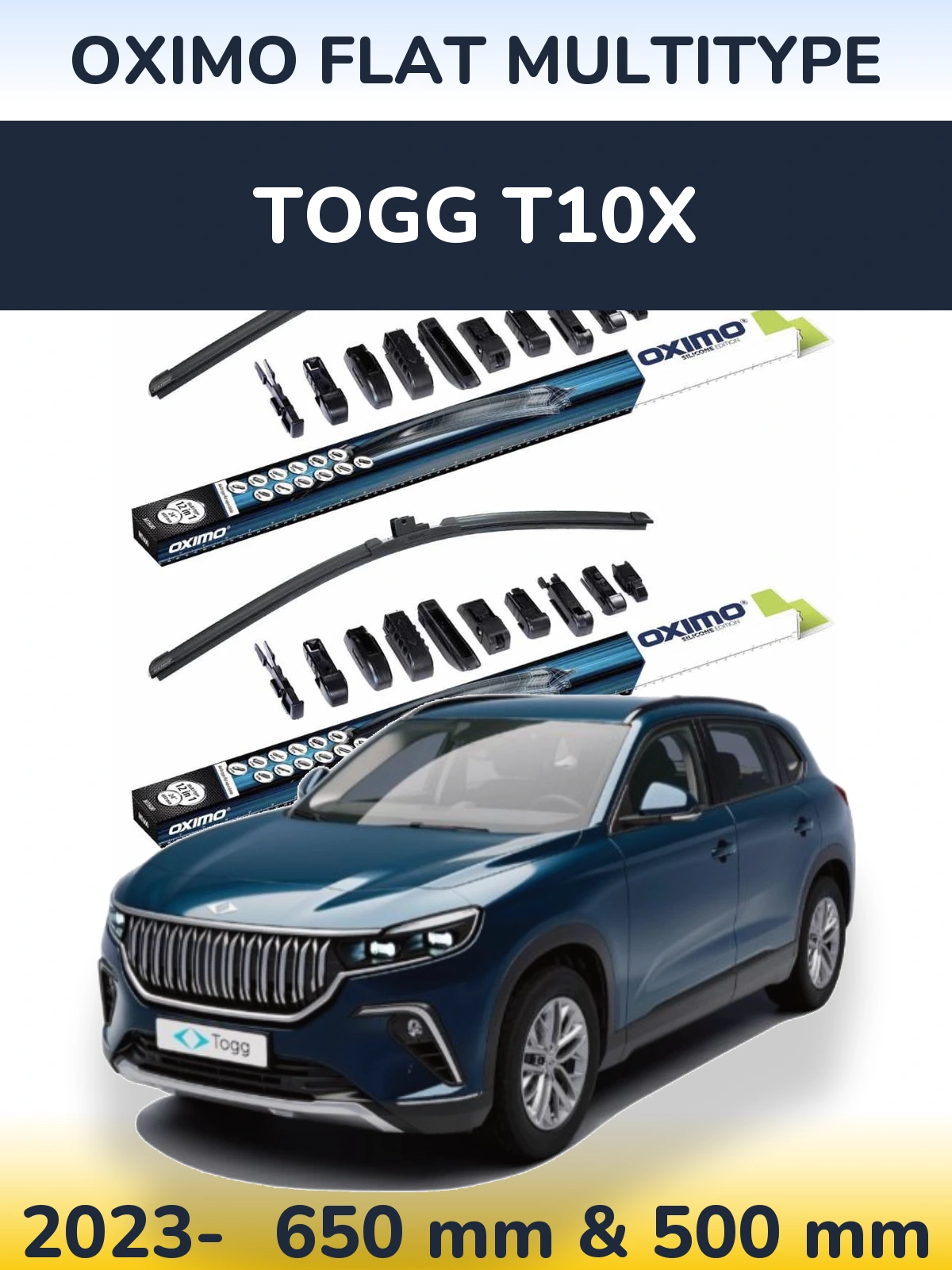 Комплект передніх щіток Oximo Flat MultiТипe 650 & 500 мм для TOGG T10X 2023-2026