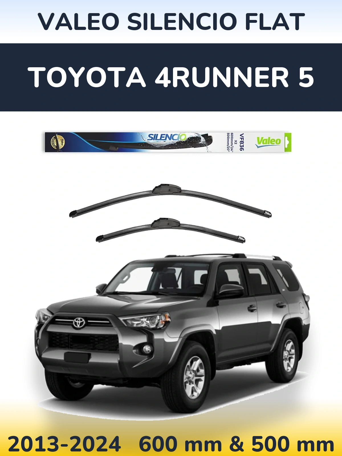 Front wiper blade set Valeo Silencio Flat 600 & 500 mm for Toyota 4Runner 5 2013-2024
