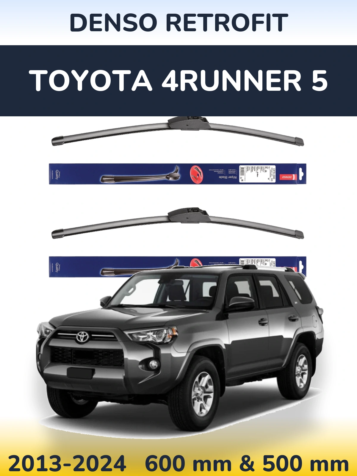 Комплект передних дворников Denso Retrofit 600 & 500 мм для Toyota 4Runner 5 2013-2024