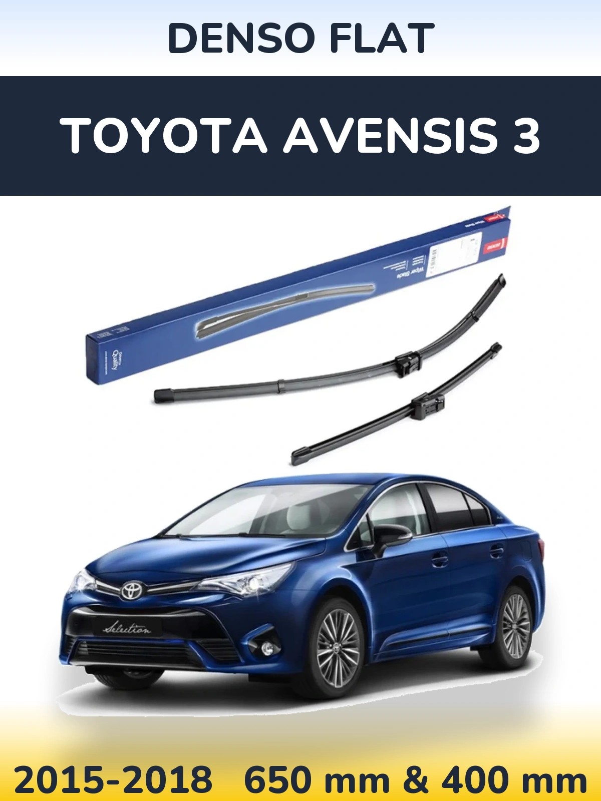 Front wiper blade set Denso Flat 650 & 400 mm for Toyota Avensis 3 2015-2018