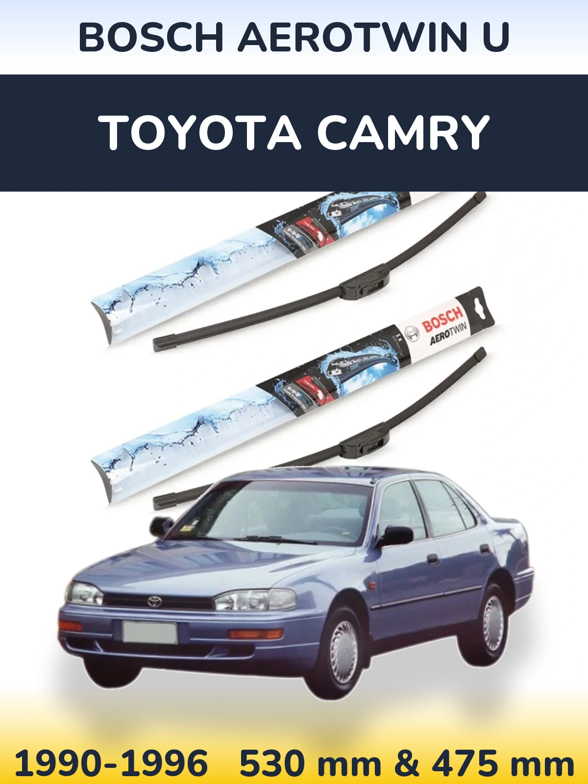 Front wiper blade set BOSCH AeroTwin U 530 & 475 mm for Toyota Camry 1990-1996