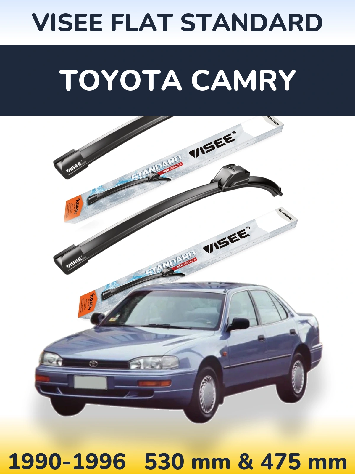 Front wiper blade set VISEE FLAT STANDARD 530 & 475 mm for Toyota Camry 1990-1996