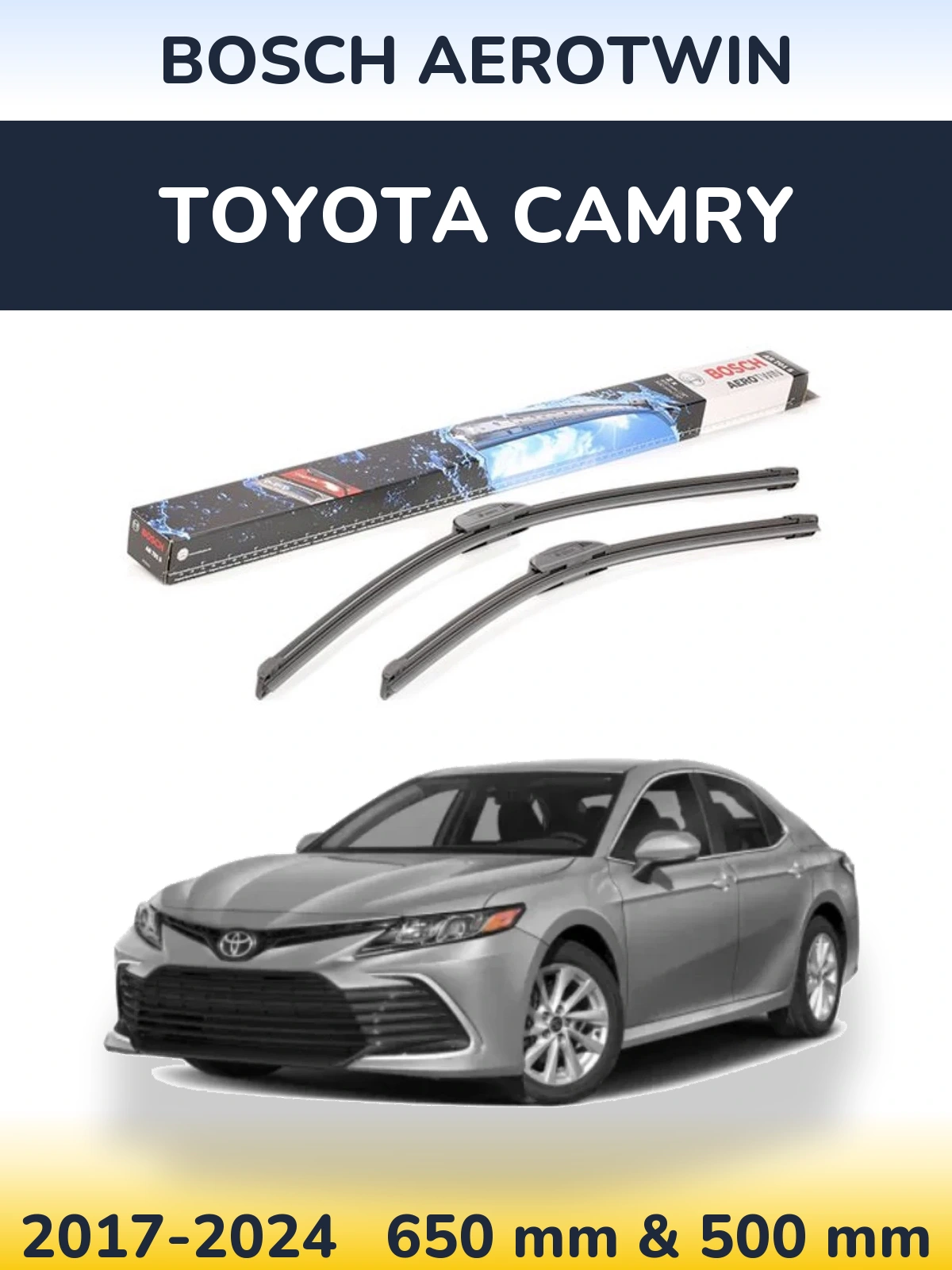 Front wiper blade set BOSCH AeroTwin 650 & 500 mm for Toyota Camry 2017-2024