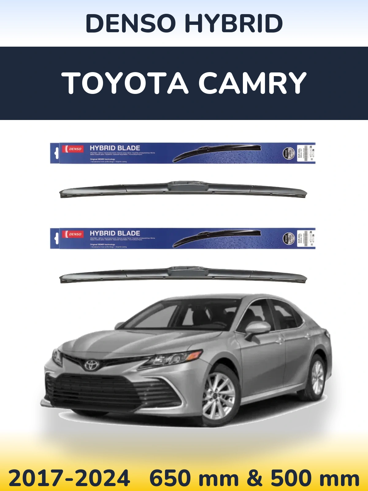 Front wiper blade set Denso Hybrid 650 & 500 mm for Toyota Camry 2017-2024