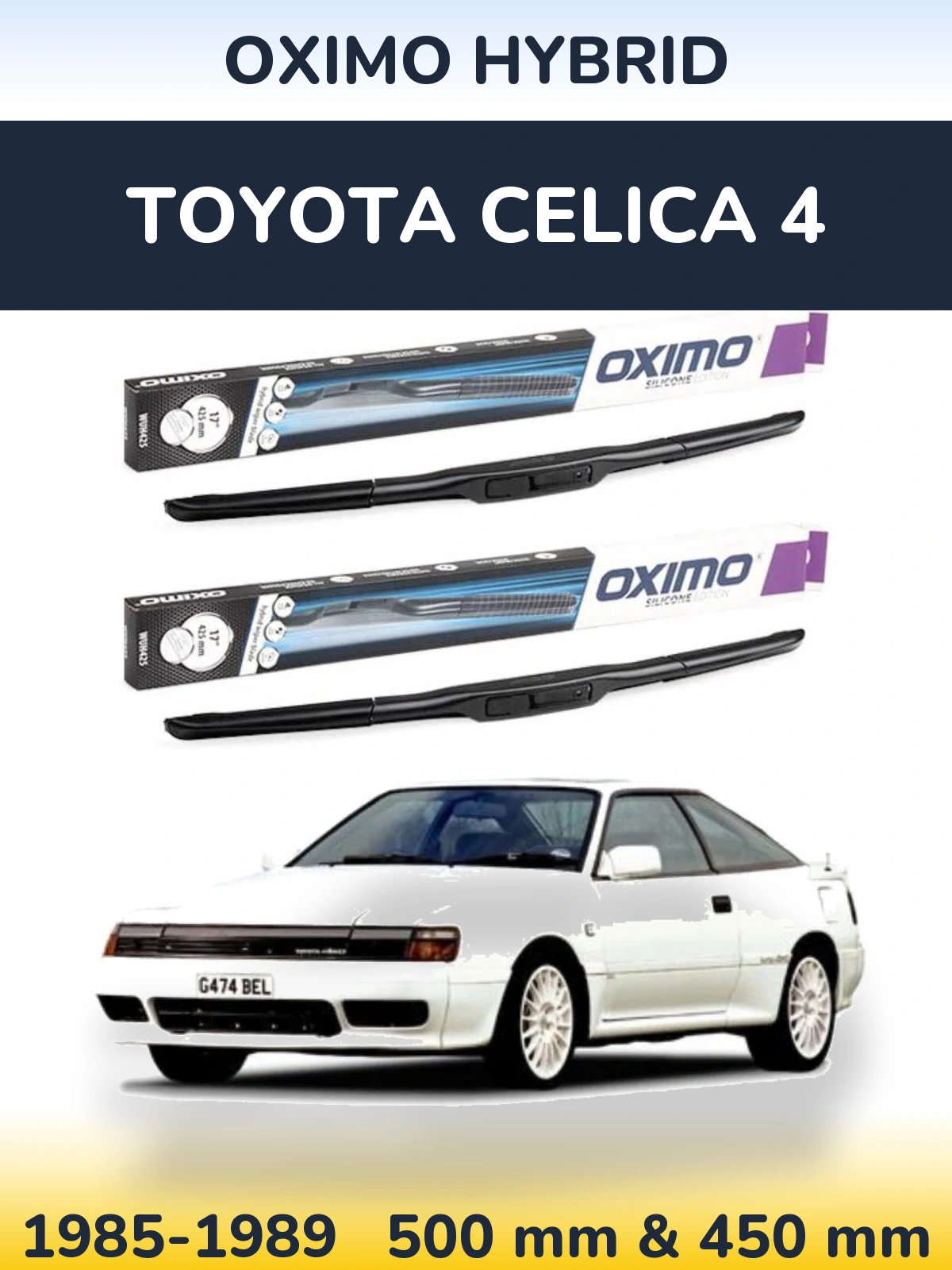 Front wiper blade set Oximo Hybrid 500 & 450 mm for Toyota Celica 4 1985-1989