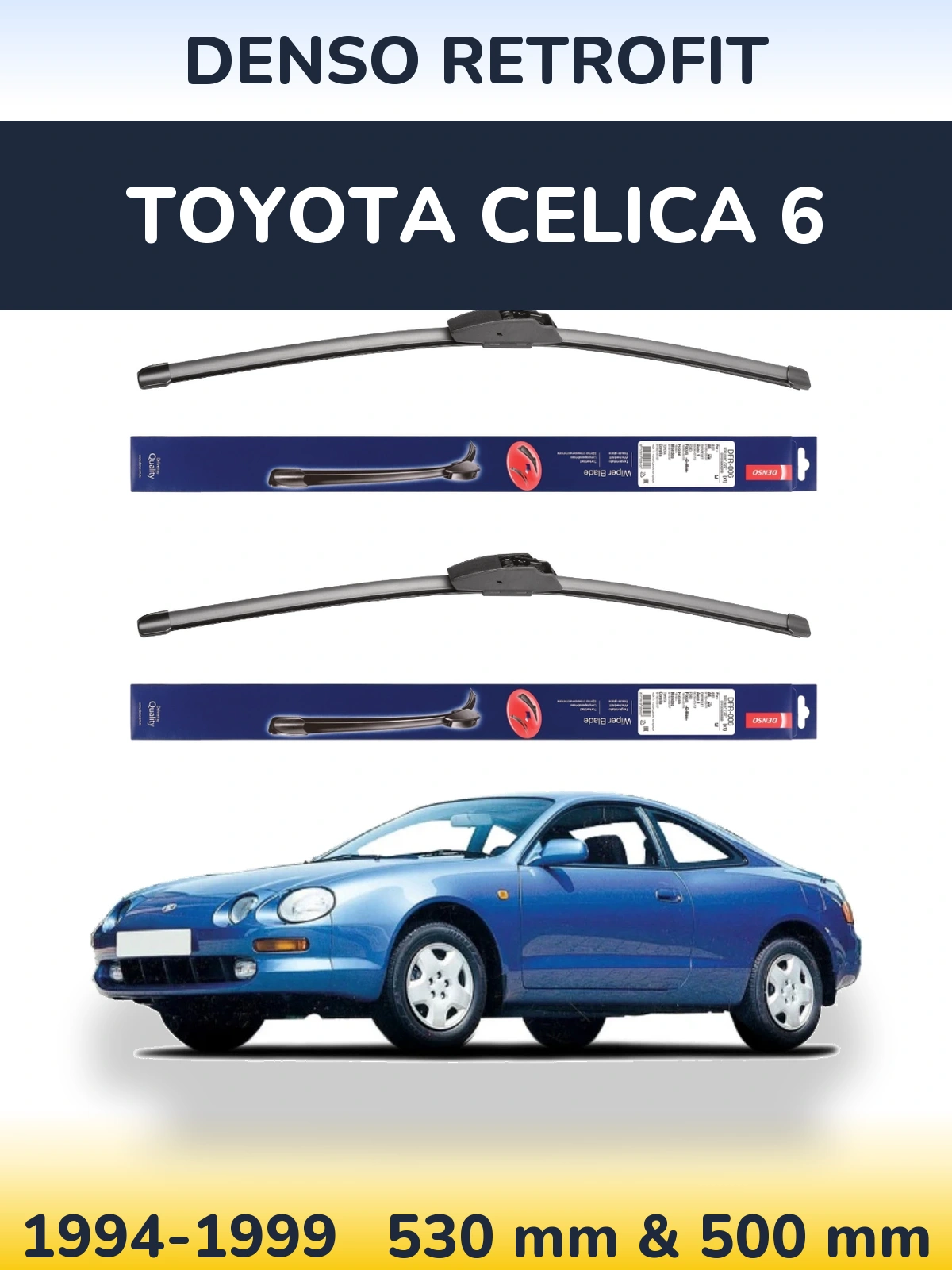 Front wiper blade set Denso Retrofit 530 & 500 mm for Toyota Celica 6 1994-1999
