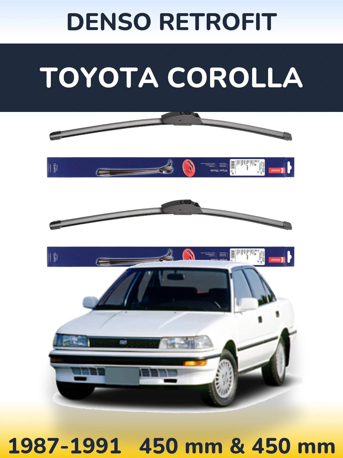 Front wiper blade set Denso Retrofit 450 & 450 mm for Toyota Corolla 1987-1991