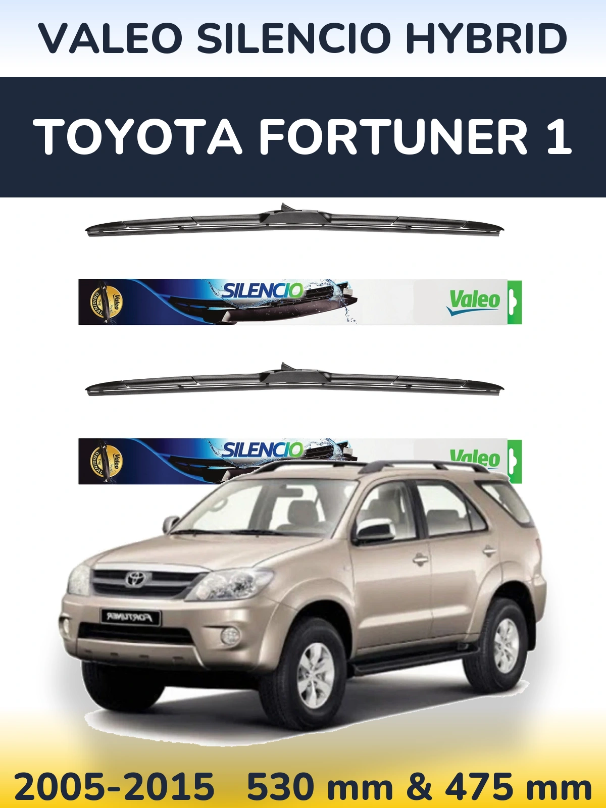 Комплект передних дворников Valeo Silencio Hybrid 530 & 475 мм для Toyota Fortuner 1 2005-2015