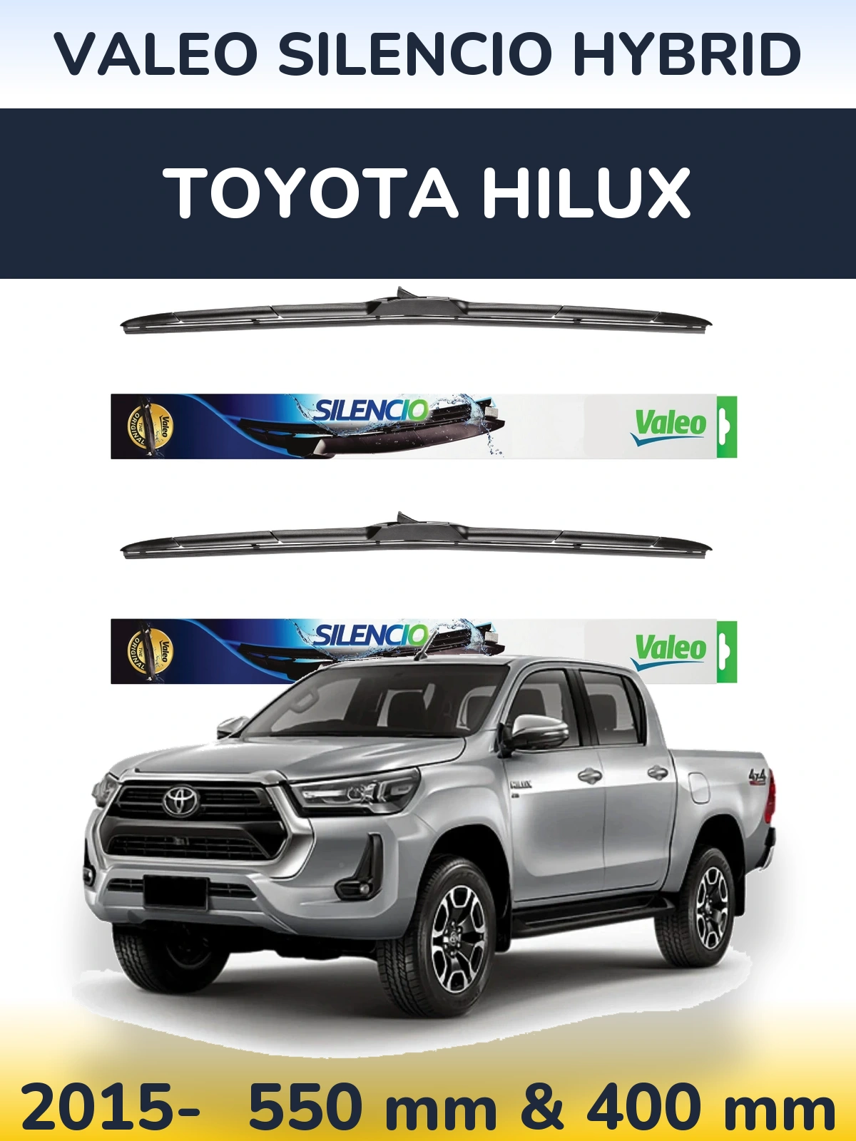 Комплект передних дворников Valeo Silencio Hybrid 550 & 400 мм для Toyota Hilux 2015-2026