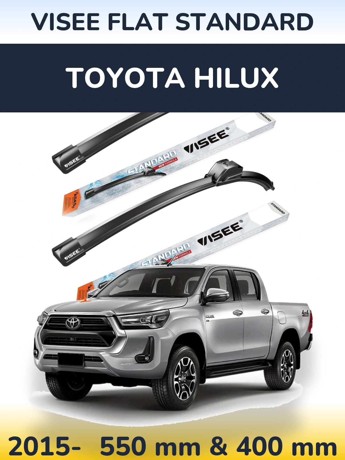 Front wiper blade set VISEE FLAT STANDARD 550 & 400 mm for Toyota Hilux 2015-2026
