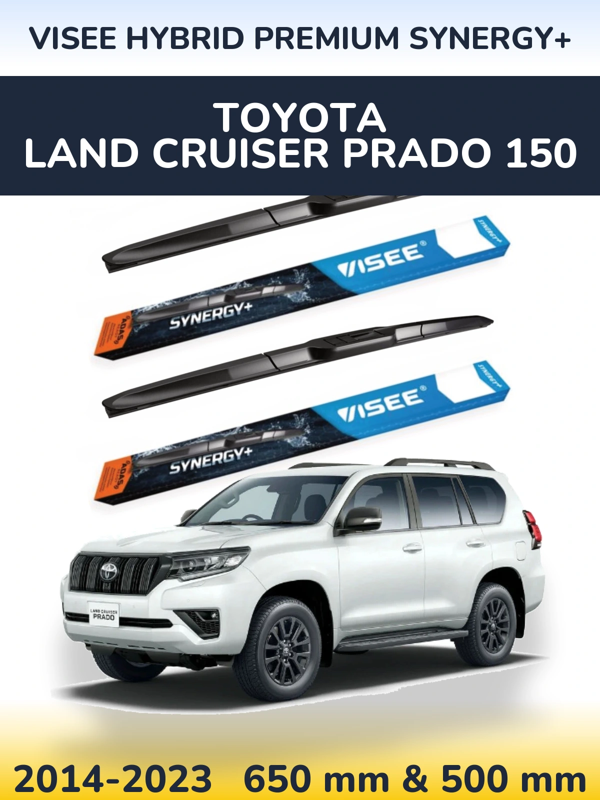 Front wiper blade set VISEE HYBRID PREMIUM SYNERGY+ 650 & 500 mm for Toyota Land Cruiser Prado 150 2014-2023