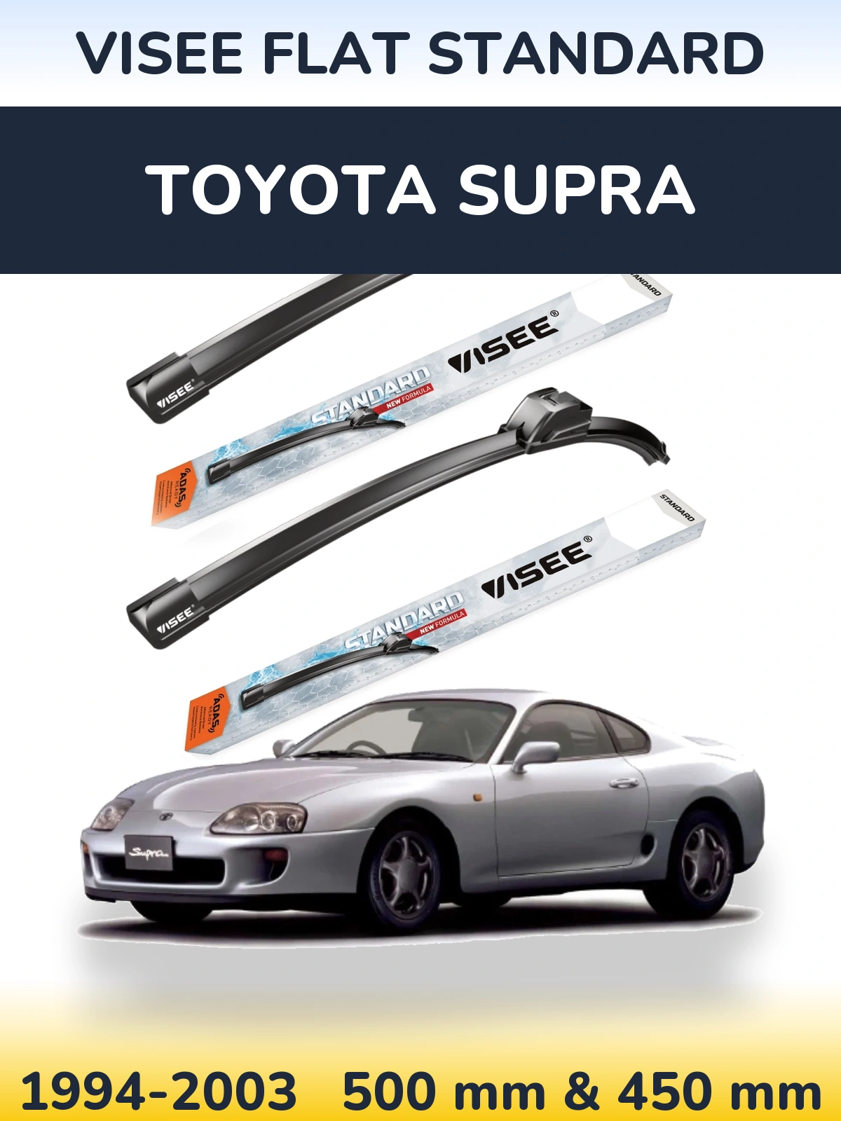Комплект передних дворников VISEE FLAT STANDARD 500 & 450 мм для Toyota Supra 1994-2003
