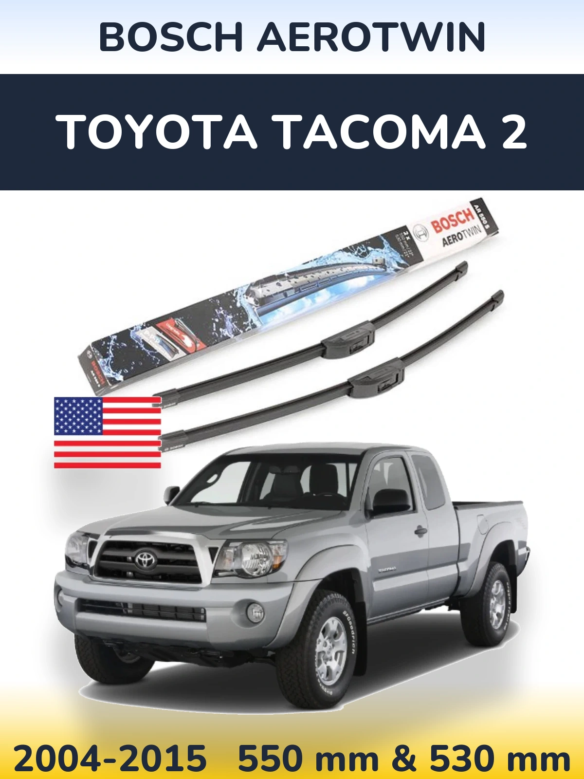 Front wiper blade set BOSCH AeroTwin 550 & 530 mm for Toyota Tacoma 2 2004-2015
