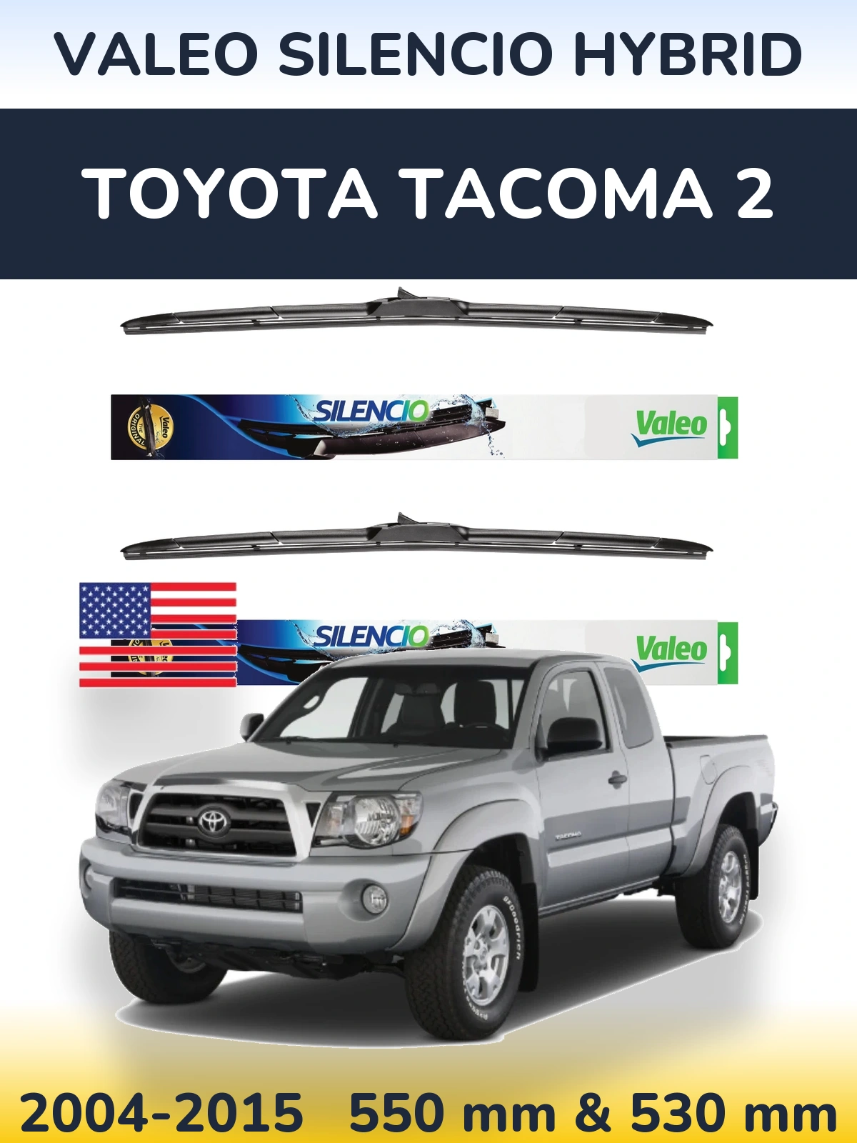 Комплект передніх щіток Valeo Silencio Hybrid 550 & 530 мм для Toyota Tacoma 2 2004-2015