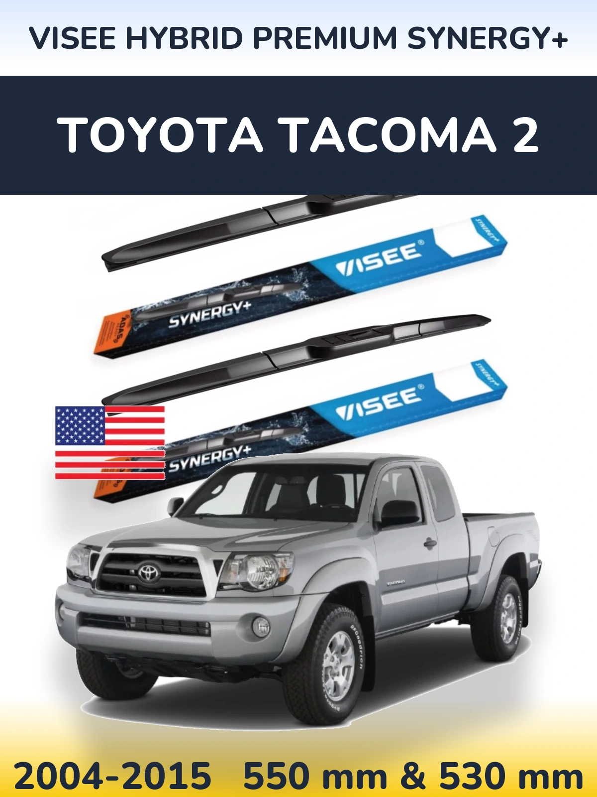 Комплект передних дворников VISEE HYBRID PREMIUM SYNERGY+ 550 & 530 мм для Toyota Tacoma 2 2004-2015