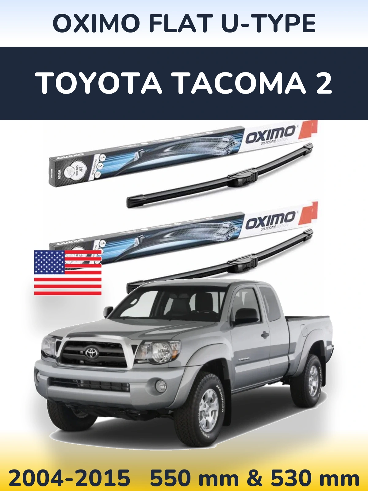 Front wiper blade set Oximo Flat U-type 550 & 530 mm for Toyota Tacoma 2 2004-2015