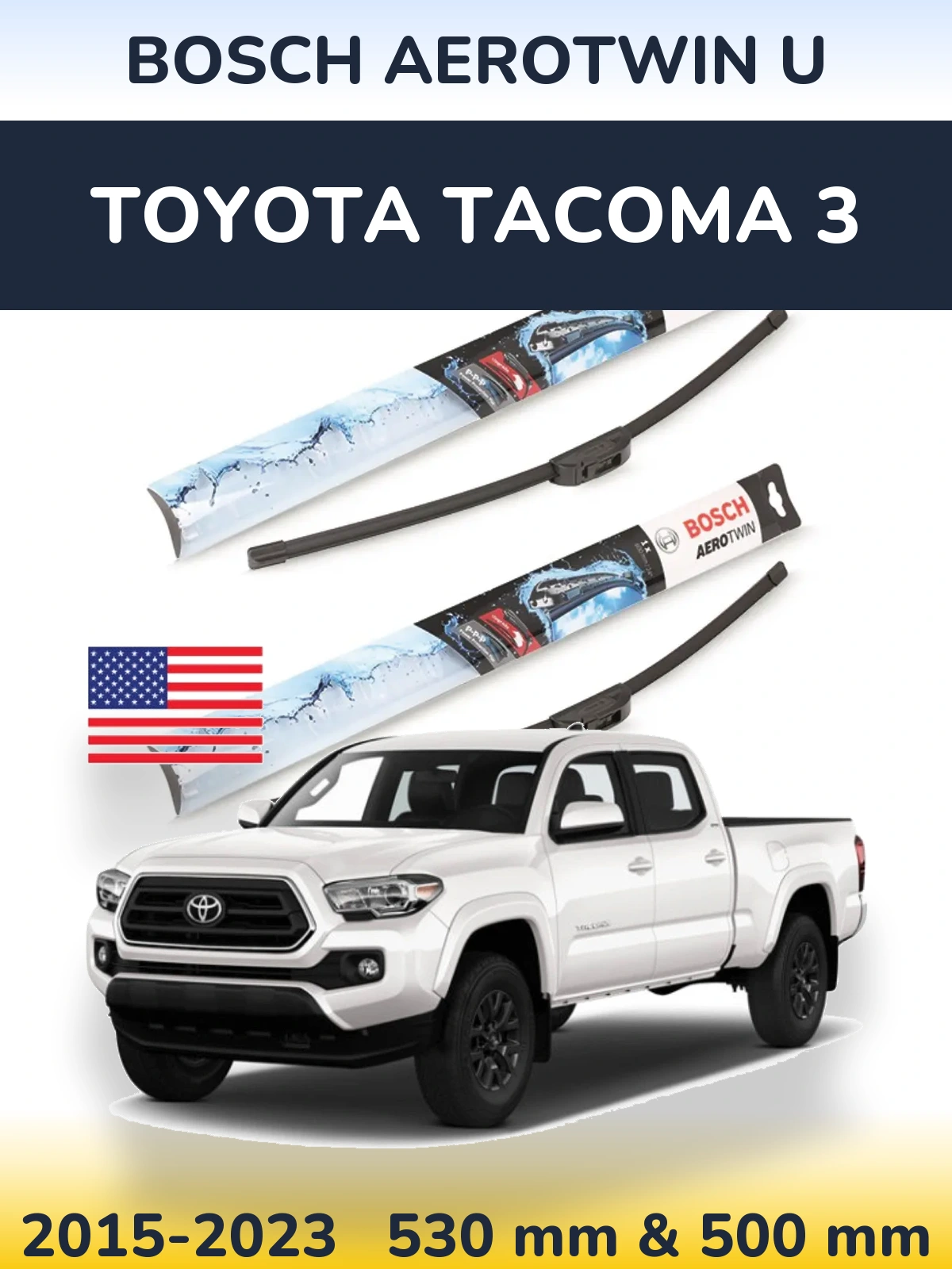 Front wiper blade set BOSCH AeroTwin U 530 & 500 mm for Toyota Tacoma 3 2015-2023