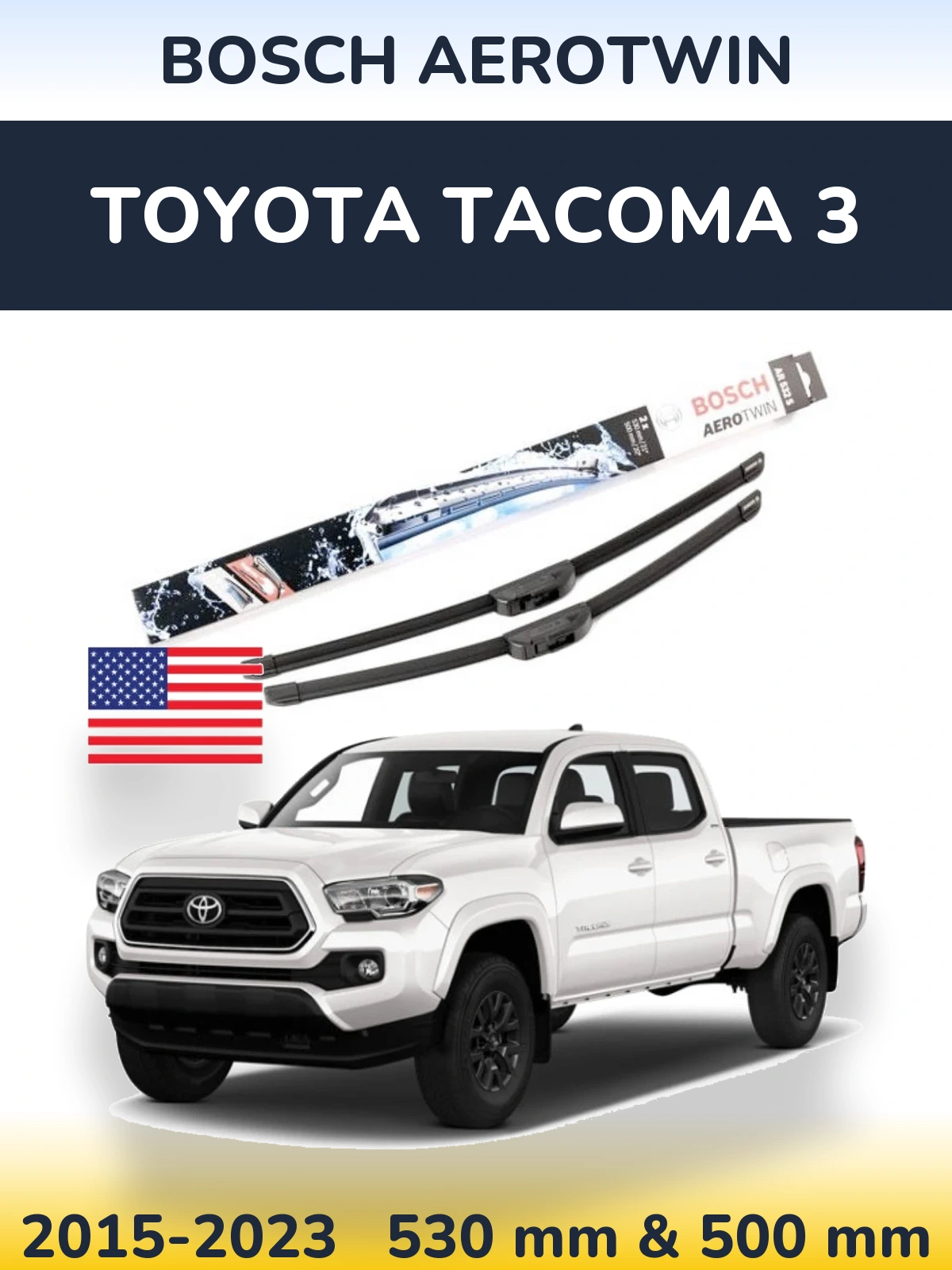 Front wiper blade set BOSCH AeroTwin 530 & 500 mm for Toyota Tacoma 3 2015-2023