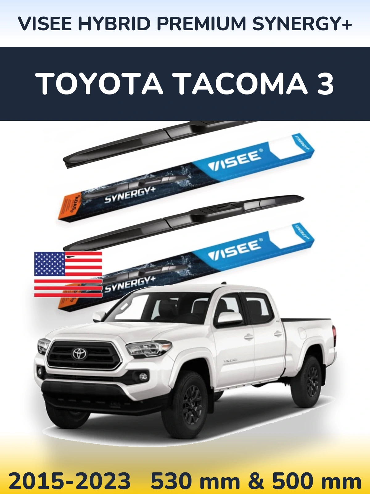 Front wiper blade set VISEE HYBRID PREMIUM SYNERGY+ 530 & 500 mm for Toyota Tacoma 3 2015-2023
