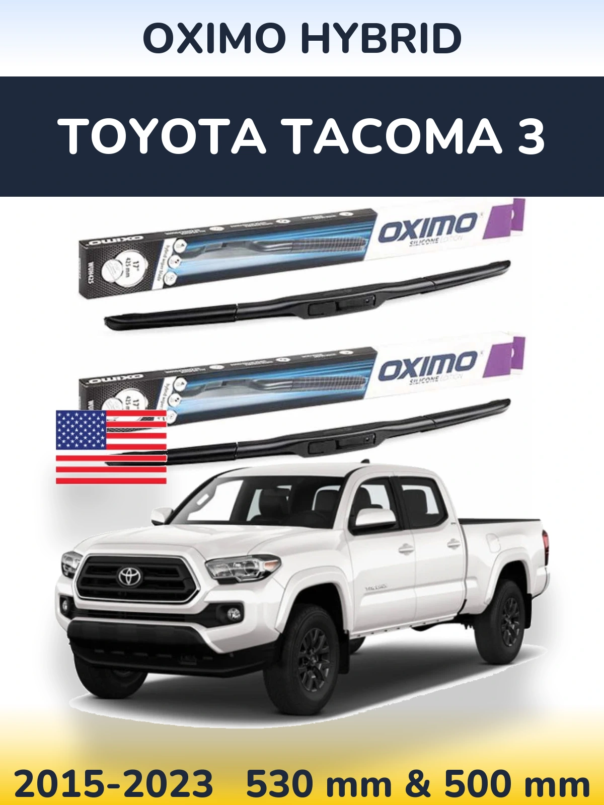 Front wiper blade set Oximo Hybrid 530 & 500 mm for Toyota Tacoma 3 2015-2023