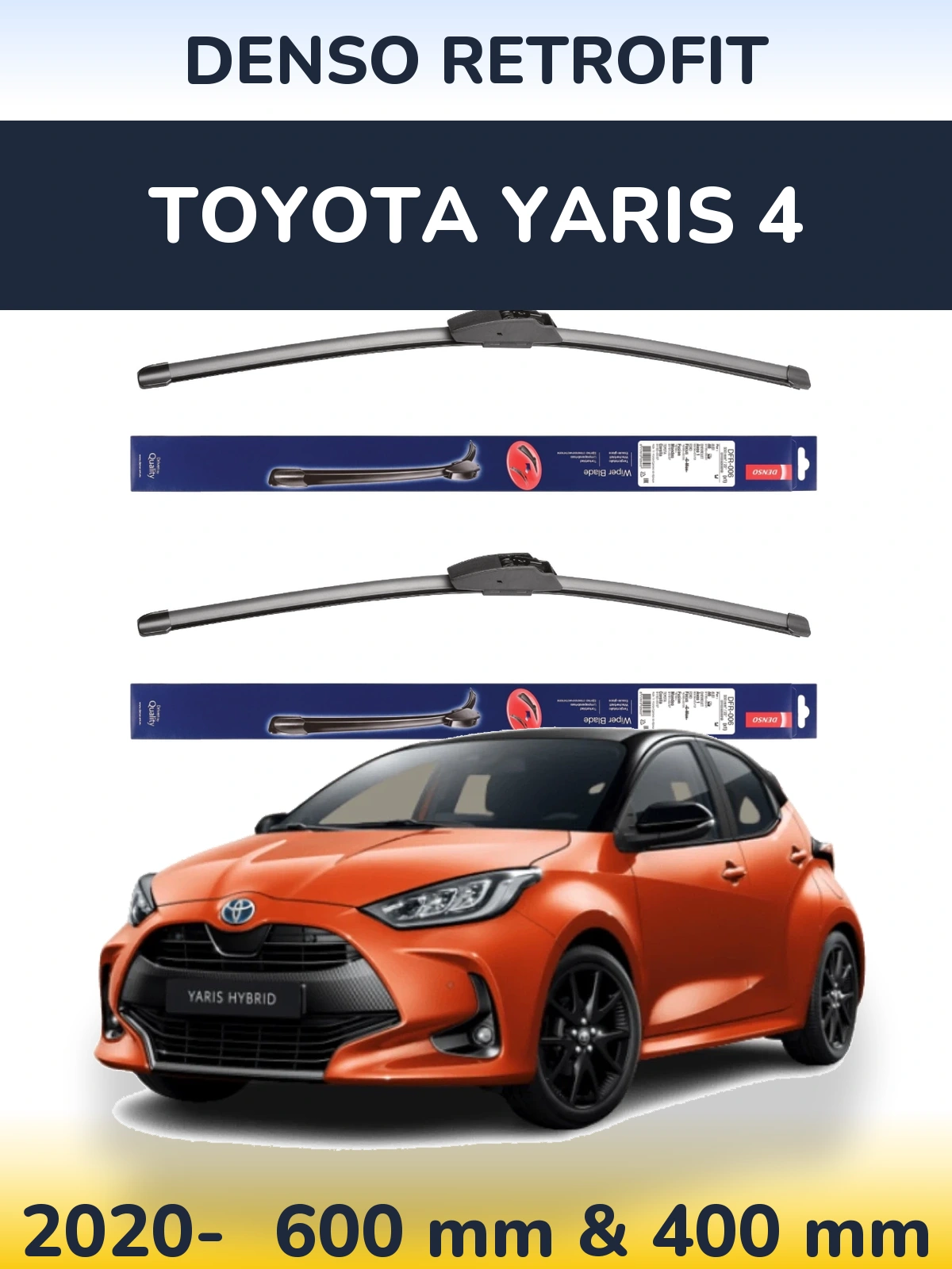 Front wiper blade set Denso Retrofit 600 & 400 mm for Toyota Yaris 4 2020-2026