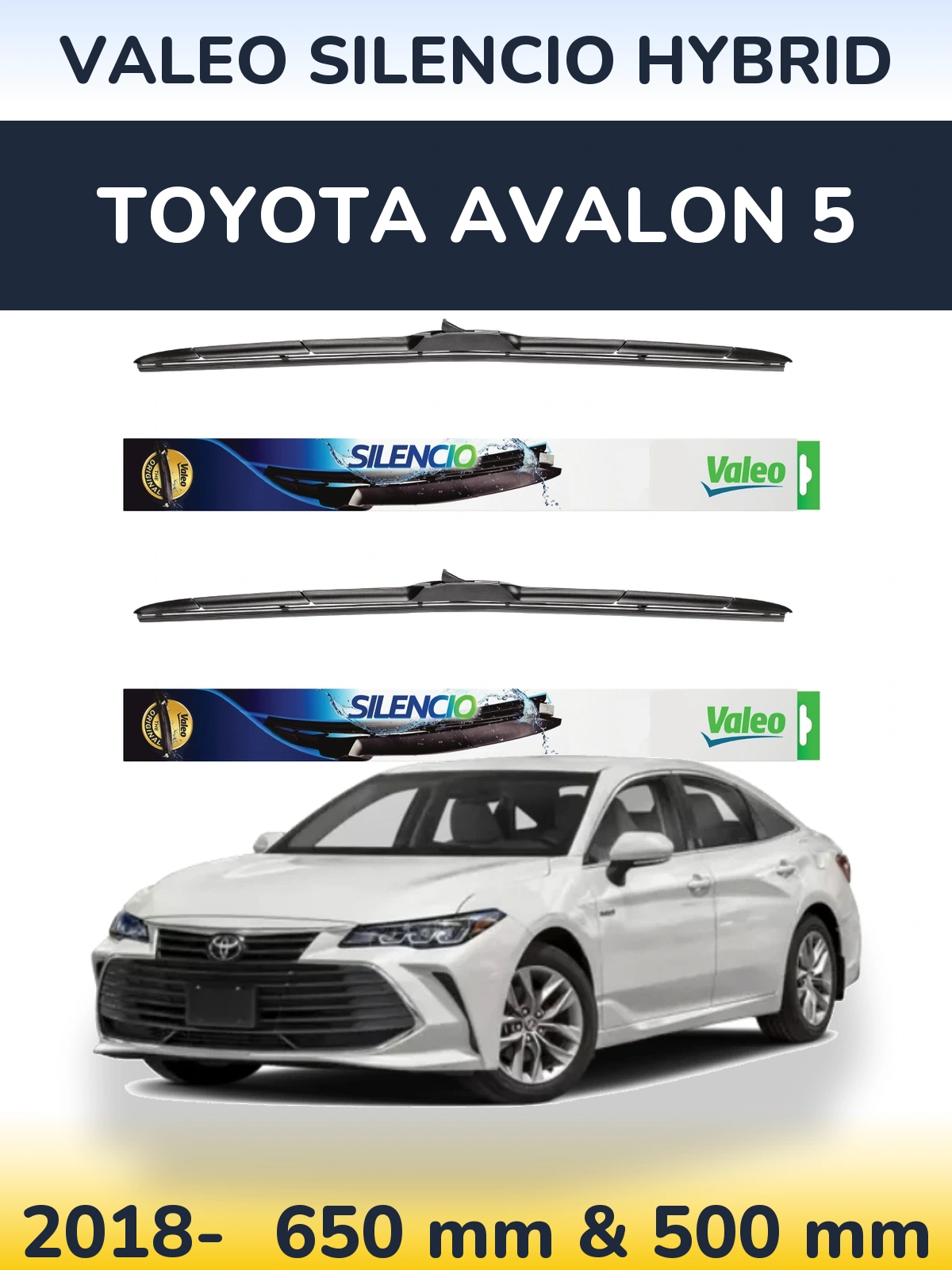 Front wiper blade set Valeo Silencio Hybrid 650 & 500 mm for Toyota Avalon 5 2018-2026