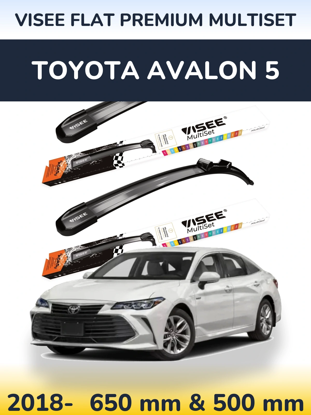 Front wiper blade set VISEE FLAT PREMIUM MultiSet 650 & 500 mm for Toyota Avalon 5 2018-2026