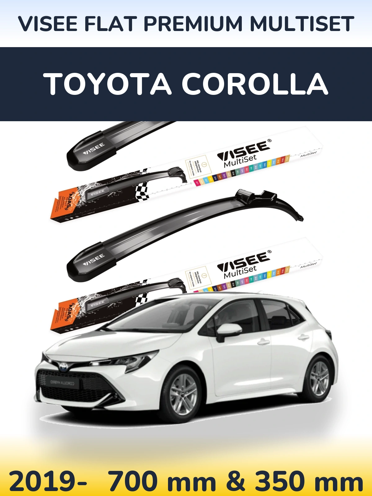 Комплект передніх щіток VISEE FLAT PREMIUM MultiSet 700 & 350 мм для Toyota Corolla 2019-2026