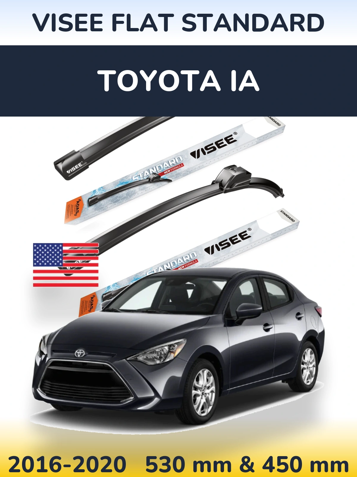 Комплект передніх щіток VISEE FLAT STANDARD 530 & 450 мм для Toyota iA 2016-2020