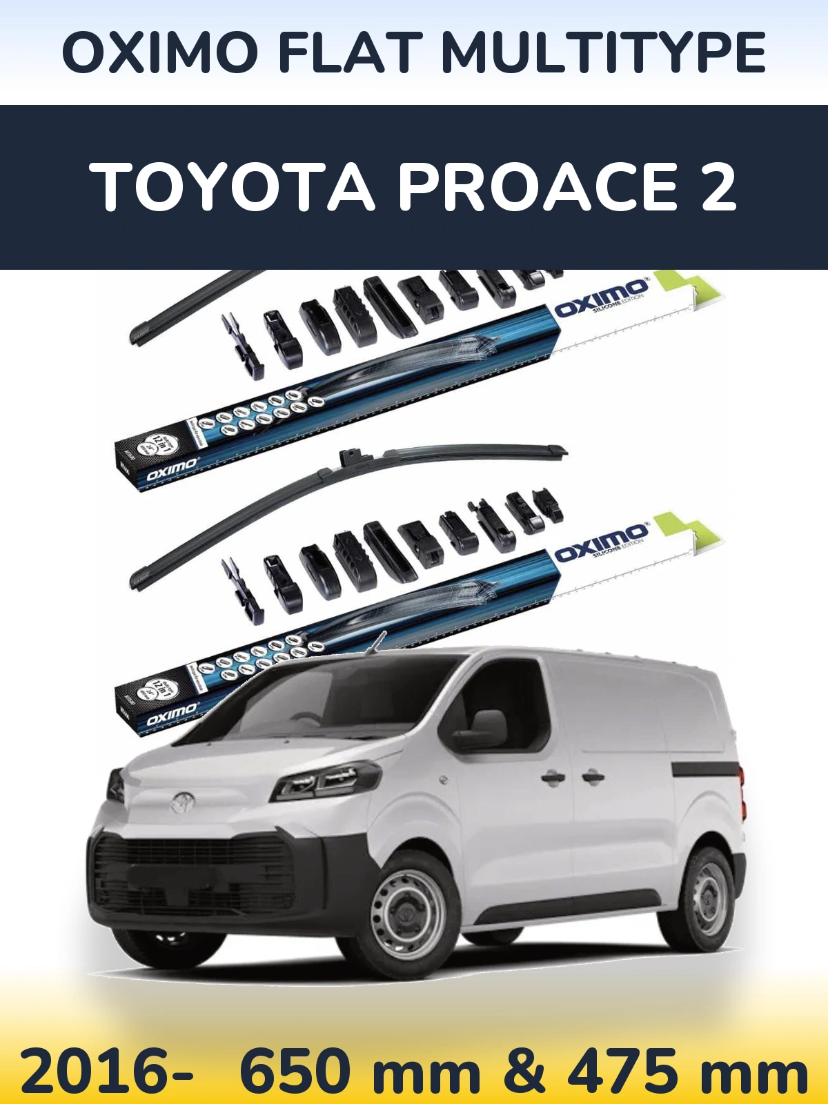 Front wiper blade set Oximo Flat MultiTipoe 650 & 475 mm for Toyota ProAce 2 2016-2026