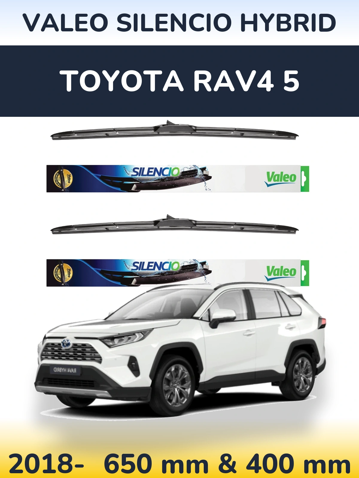Front wiper blade set Valeo Silencio Hybrid 650 & 400 mm for Toyota RAV4 5 2018-2026
