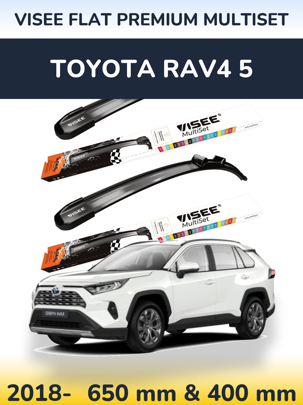Front wiper blade set VISEE FLAT PREMIUM MultiSet 650 & 400 mm for Toyota RAV4 5 2018-2026