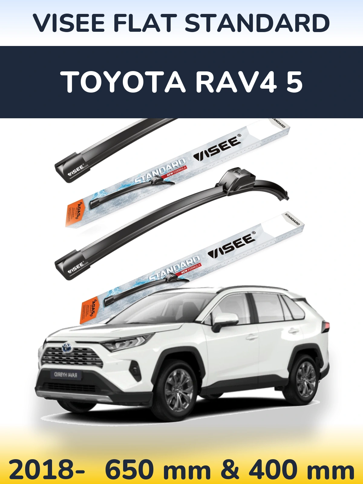 Комплект передніх щіток VISEE FLAT STANDARD 650 & 400 мм для Toyota RAV4 5 2018-2026