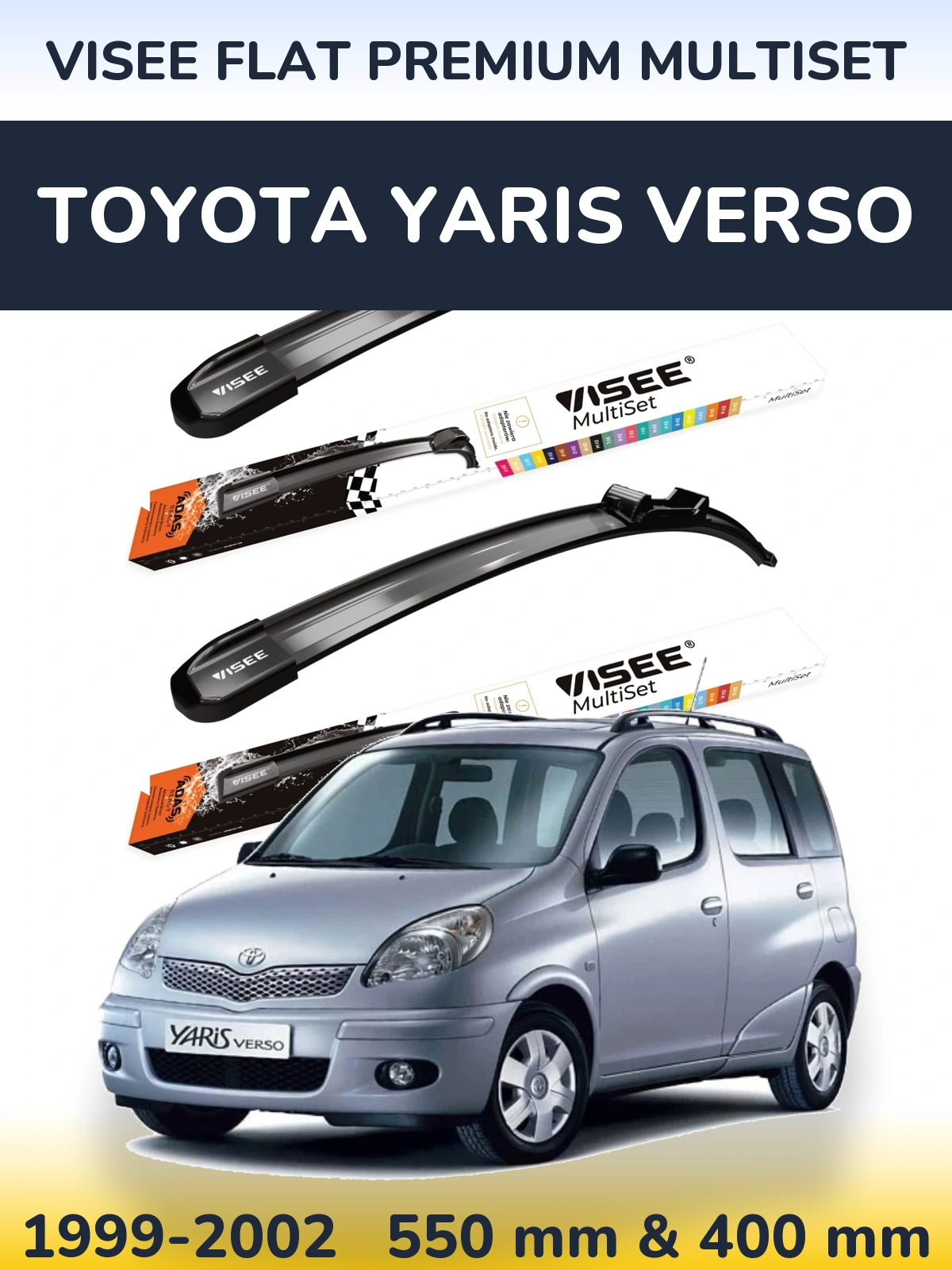 Front wiper blade set VISEE FLAT PREMIUM MultiSet 550 & 400 mm for Toyota Yaris Verso 1999-2002