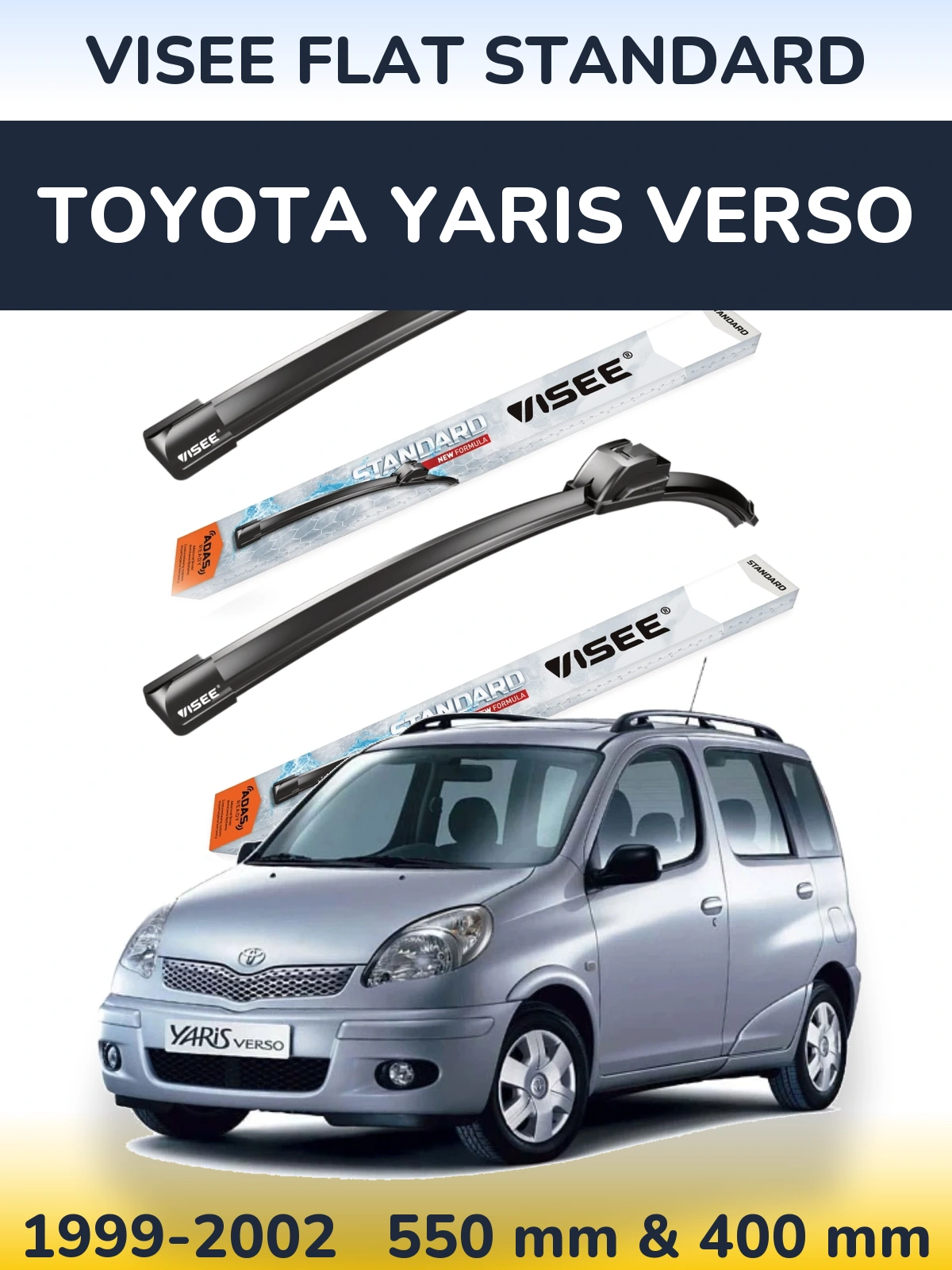 Front wiper blade set VISEE FLAT STANDARD 550 & 400 mm for Toyota Yaris Verso 1999-2002