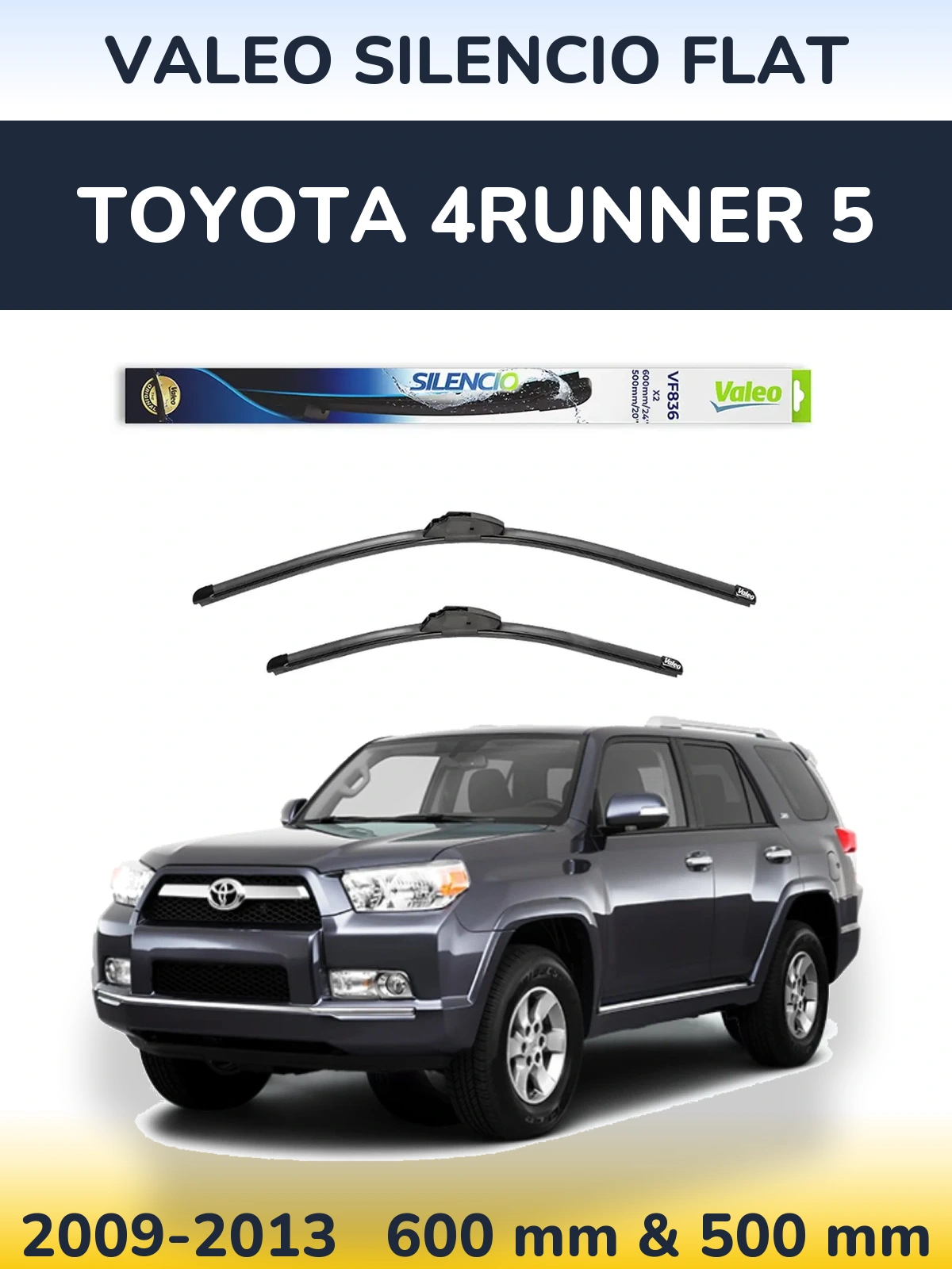 Front wiper blade set Valeo Silencio Flat 600 & 500 mm for Toyota 4Runner 5 2009-2013