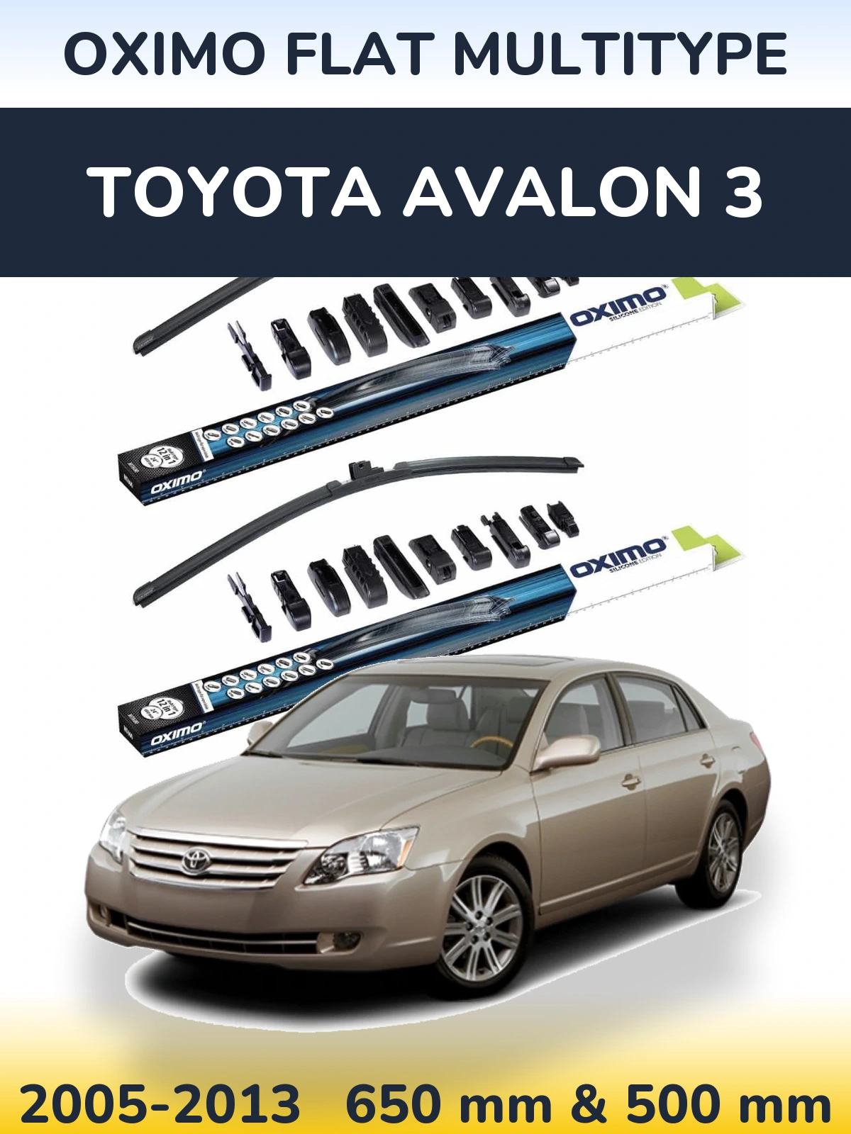 Front wiper blade set Oximo Flat MultiTipoe 650 & 500 mm for Toyota Avalon 3 2005-2013