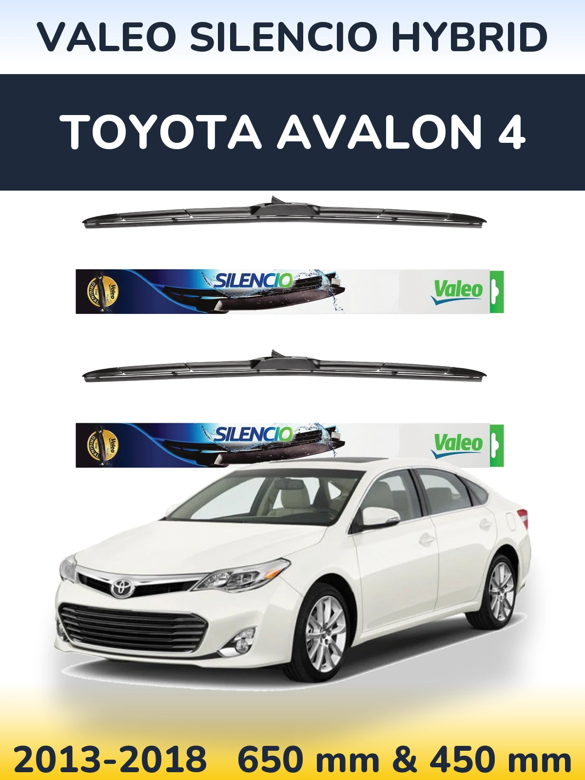 Front wiper blade set Valeo Silencio Hybrid 650 & 450 mm for Toyota Avalon 4 2013-2018