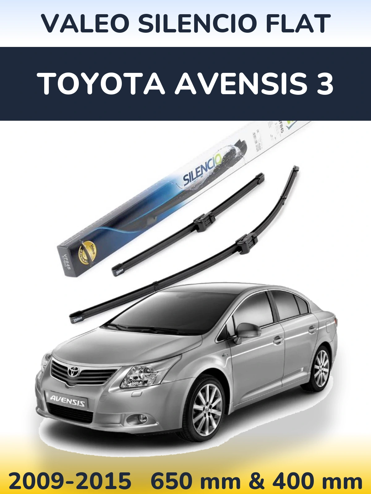 Front wiper blade set Valeo Silencio Flat 650 & 400 mm for Toyota Avensis 3 2009-2015