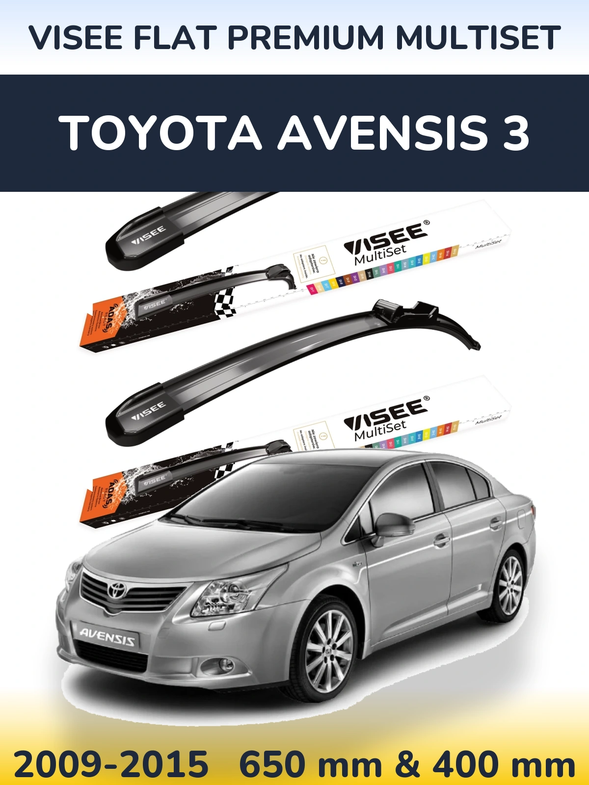 Front wiper blade set VISEE FLAT PREMIUM MultiSet 650 & 400 mm for Toyota Avensis 3 2009-2015