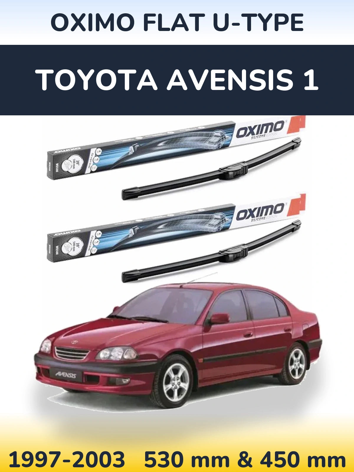 Комплект передних дворников Oximo Flat U-type 530 & 450 мм для Toyota Avensis 1 1997-2003