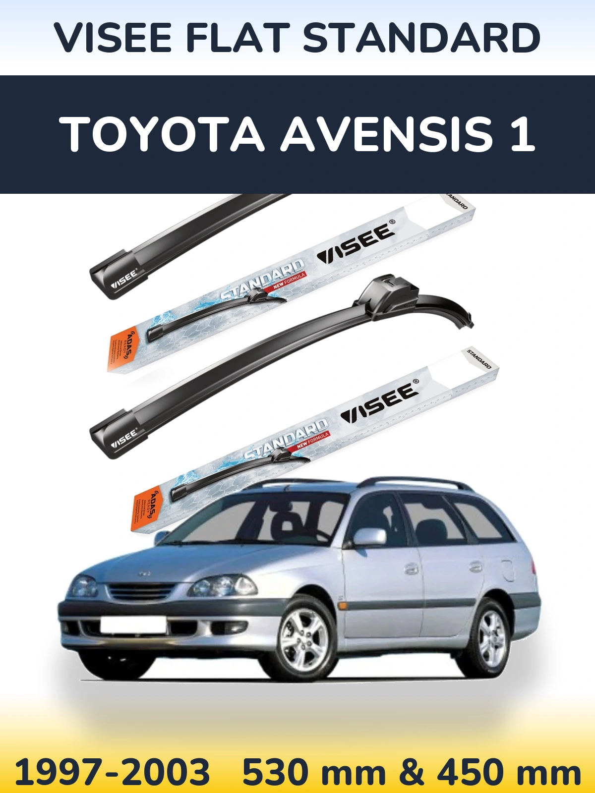 Front wiper blade set VISEE FLAT STANDARD 530 & 450 mm for Toyota Avensis 1 1997-2003